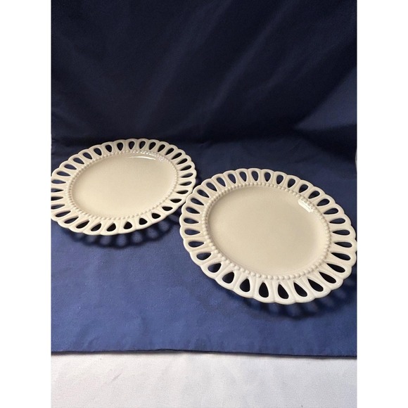 Godinger 8" Cream Lace Reticulated Salad Plates Set 2 Ceramic Cottage Farmhouse - Picture 7 of 8